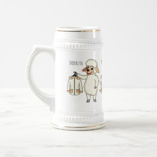 Niedliche Schafe mit Cartoon Bierglas