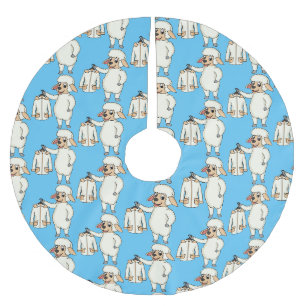 Niedliche Schafe mit Cartoon Polyester Weihnachtsbaumdecke
