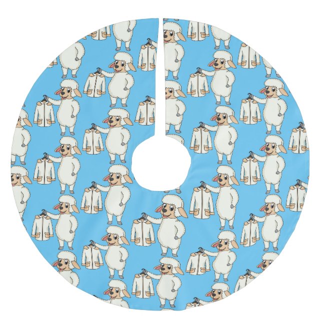 Niedliche Schafe mit Cartoon Polyester Weihnachtsbaumdecke (Vorderseite)
