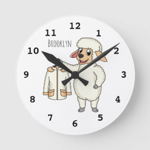 Niedliche Schafe mit Cartoon  Runde Wanduhr
