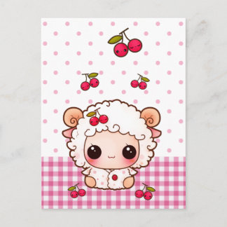 Niedliche Schafe mit Kawaii-Kirschen Postkarte