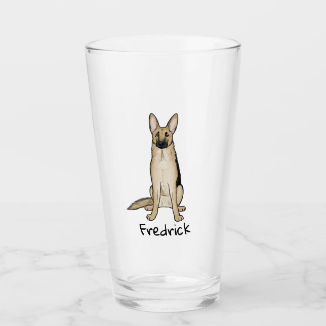 Niedliche Schäferhund-HundeCartoon-Gewohnheit Glas (Vorderseite)