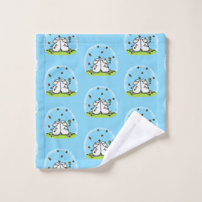 Niedliche Schaffreunde und Schmetterlinge Cartoon Badhandtuch Set (Waschlappen)