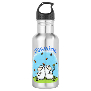 Niedliche Schaffreunde und Schmetterlinge Cartoon Edelstahlflasche