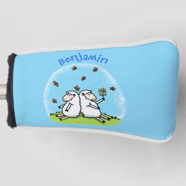 Niedliche Schaffreunde und Schmetterlinge Cartoon Golf Headcover (Vorderseite)