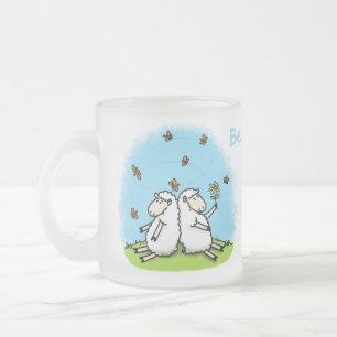 Niedliche Schaffreunde und Schmetterlinge Cartoon Mattglastasse