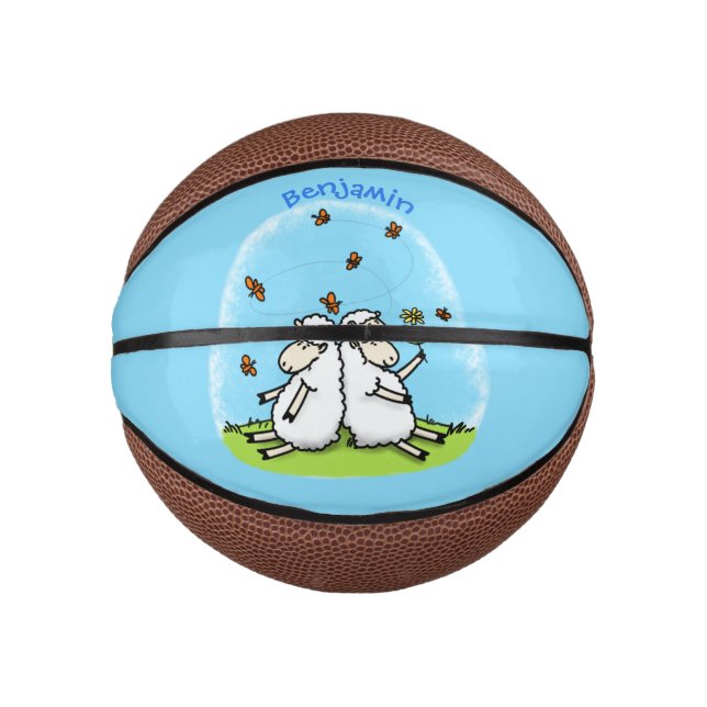 Niedliche Schaffreunde und Schmetterlinge Cartoon Mini Basketball (Vorderseite)