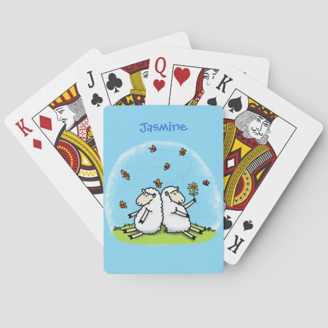 Niedliche Schaffreunde und Schmetterlinge Cartoon Spielkarten (Rückseite)