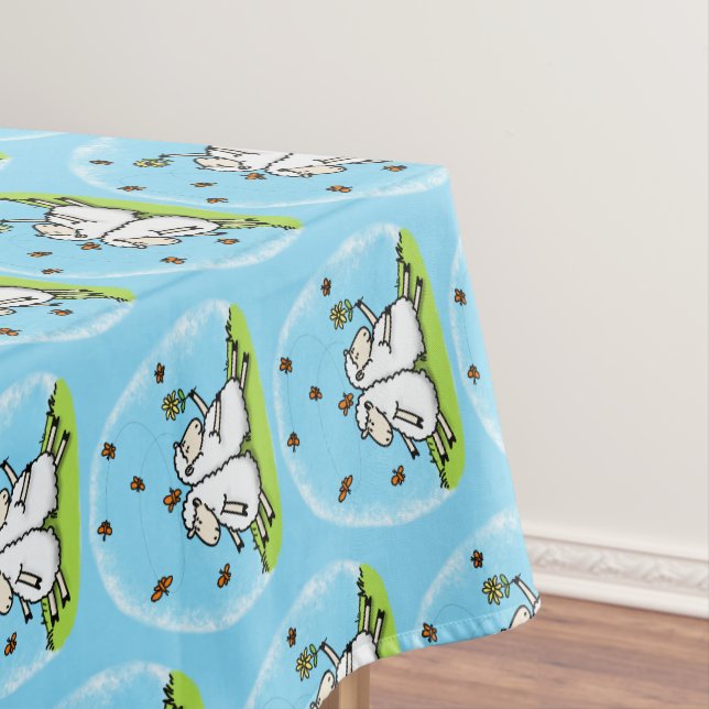 Niedliche Schaffreunde und Schmetterlinge Cartoon Tischdecke (Beispiel)