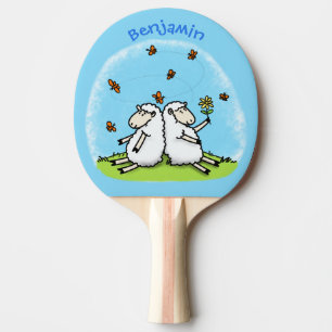 Niedliche Schaffreunde und Schmetterlinge Cartoon Tischtennis Schläger