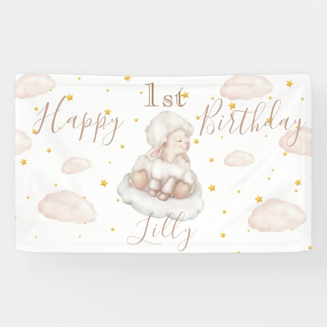 Niedliche Schafsterne pinky Wolken Lamm Happy Gebu Banner (Horizontal)