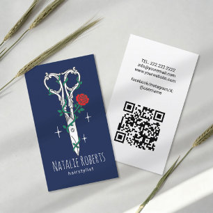 Niedliche Schere Doodle Navy Blue Salon auf der Ha Visitenkarte