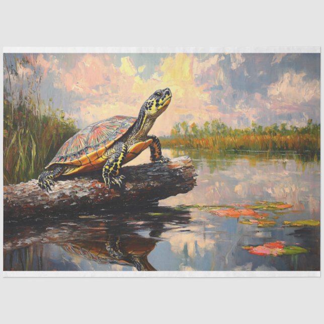 Niedliche Schildkröte auf der Log Everglades Decou Seidenpapier (Vorderseite)