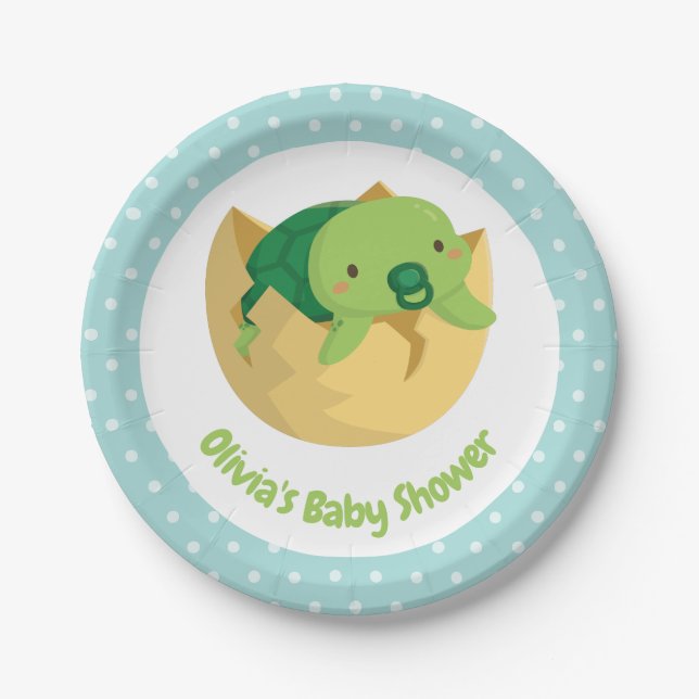 Niedliche Schildkröte in Ei Polka Dots Babydusche  Pappteller (Vorderseite)