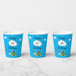 Niedliche Schildkröte Ladybug Blue Happy Birthday Pappbecher