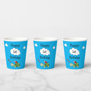 Niedliche Schildkröte Ladybug Blue Happy Birthday  Pappbecher