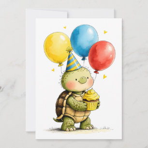 Niedliche Schildkröte mit Cupcake Kinder Geburtsta Karte