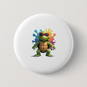 Niedliche Schildkröte mit Sonnenbrille, Farbspritz Button