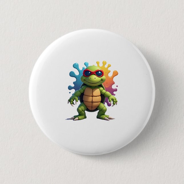 Niedliche Schildkröte mit Sonnenbrille, Farbspritz Button (Vorderseite)
