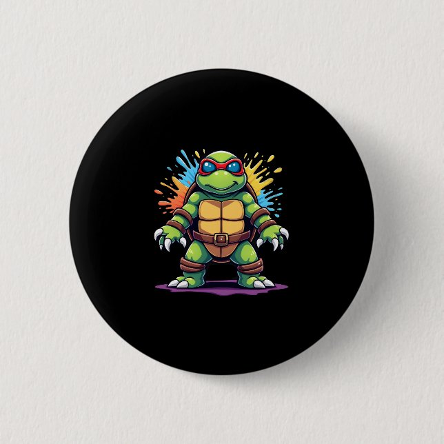 Niedliche Schildkröte mit Sonnenbrille, Farbspritz Button (Vorderseite)