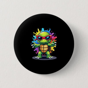 Niedliche Schildkröte mit Sonnenbrille, Farbspritz Button