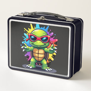 Niedliche Schildkröte mit Sonnenbrille, Farbspritz Metall Brotdose