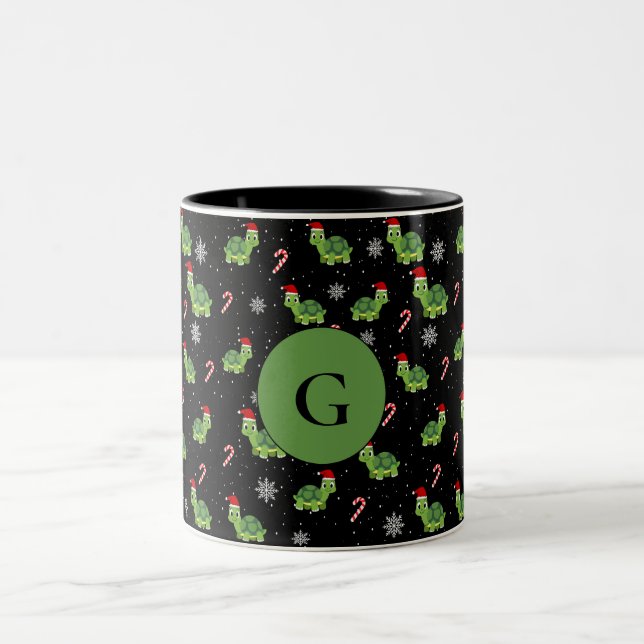 niedliche Schildkröte Weihnachtsmuster Zweifarbige Tasse (Mittel)