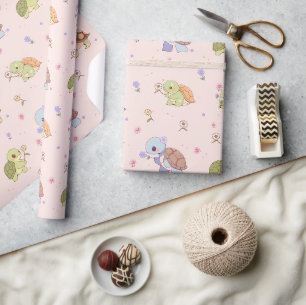 Niedliche Schildkröten mit Blume Geschenkpapier