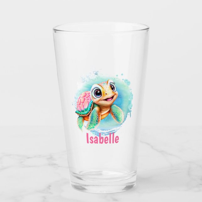 Niedliche Schildkrötenbezeichnung Kinder Glas (Vorderseite)