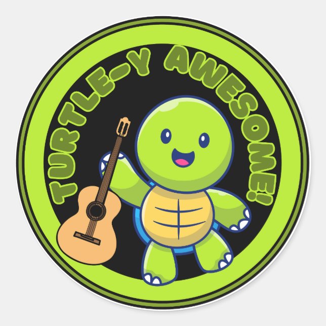Niedliche Schildkrötenkleber Gitarrenspieler Phant Runder Aufkleber (Vorderseite)