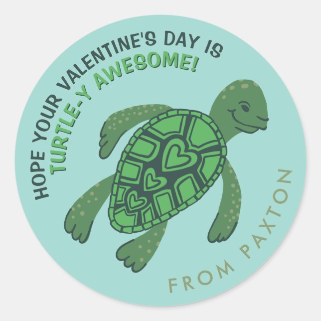 Niedliche Schildkrötenvalentine Runder Aufkleber (Vorderseite)