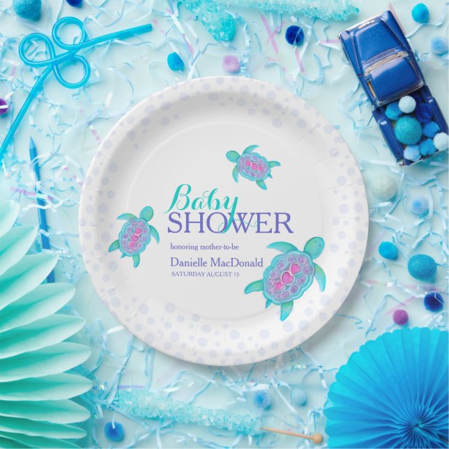 Niedliche Schildkrötenwasserfarbe Kinderdusche Pappteller (Party)