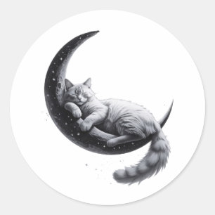 Niedliche Schlafkatze auf dem Mond - ästhetisches  Runder Aufkleber