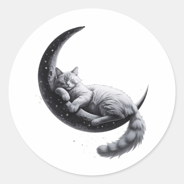 Niedliche Schlafkatze auf dem Mond - ästhetisches  Runder Aufkleber (Vorderseite)