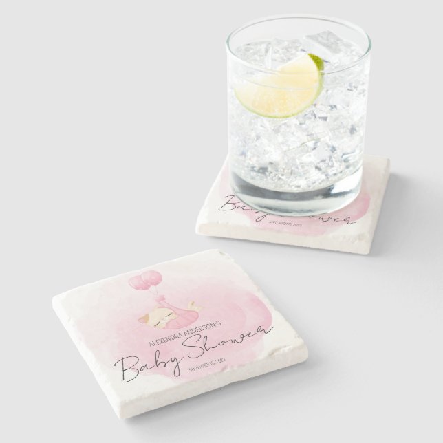 Niedliche Schlafkite Pink Babydusche Steinuntersetzer (Seitenansicht)