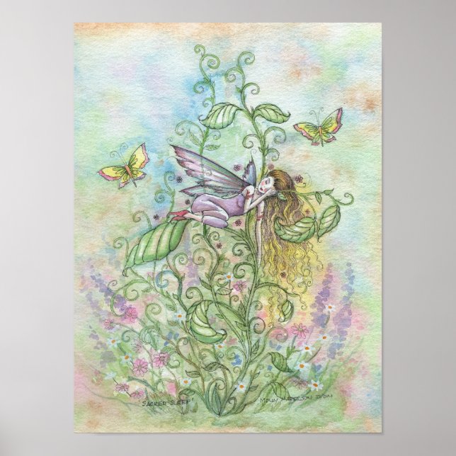 Niedliche Schlafmühle und Schmetterlinge Fantasy A Poster (Vorne)