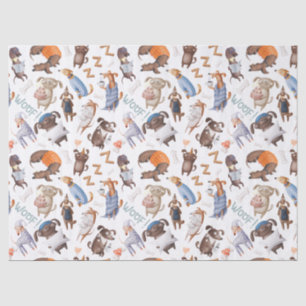 Niedliche Schläfrige Hunde auf White Decoupage Seidenpapier
