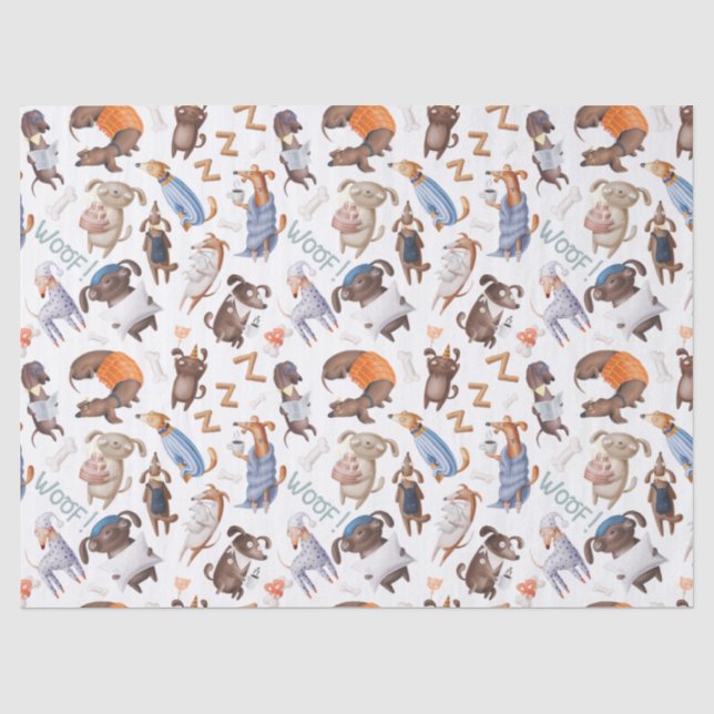 Niedliche Schläfrige Hunde auf White Decoupage Seidenpapier (Vorderseite)