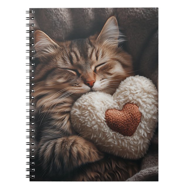 NIEDLICHE SCHLAFTABBYKATTE MIT HERZPILLOW NOTIZBLOCK (Vorderseite)