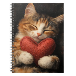 NIEDLICHE SCHLAFTABBYKATTE MIT HERZPILLOW NOTIZBLOCK