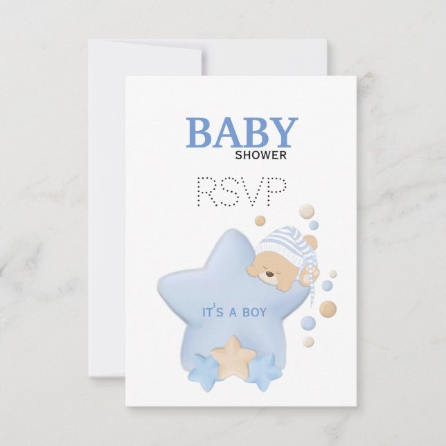 Niedliche Schlafteddy Bear Baby Dusche RSVP Karte (Vorderseite)