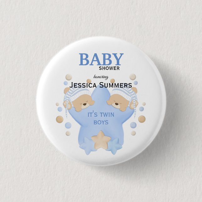 Niedliche Schlafteddy Bears Twin Baby Boys Dusche  Button (Vorderseite)