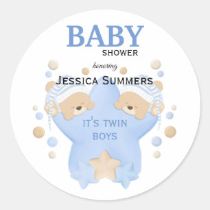 Niedliche Schlafteddy Bears Twin Baby Boys Dusche  Runder Aufkleber