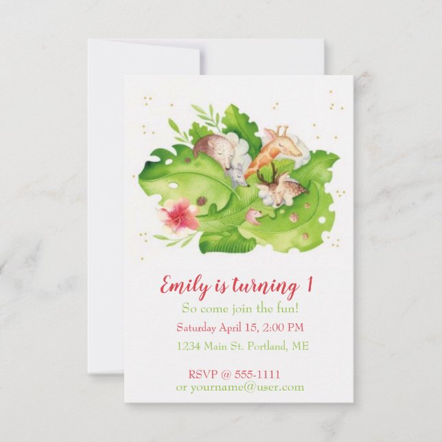 Niedliche Schlaftiere Geburtstagsparty Einladung (Vorderseite)