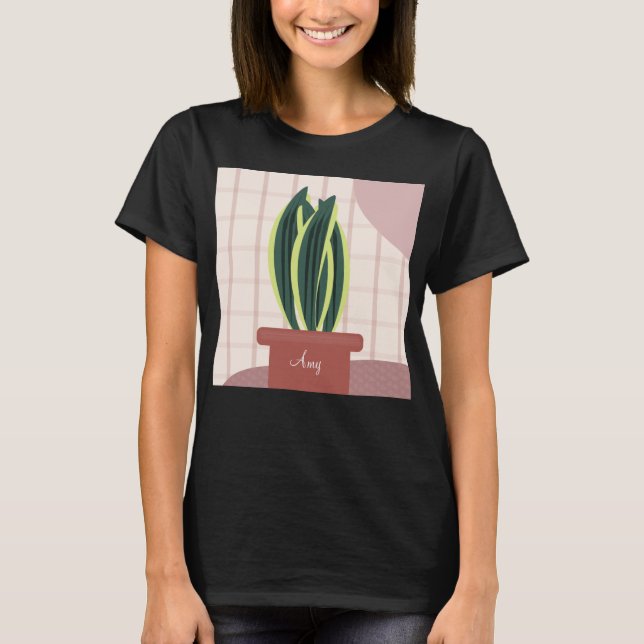 Niedliche Schlange Pflanze Personalisiert Name T-Shirt (Vorderseite)