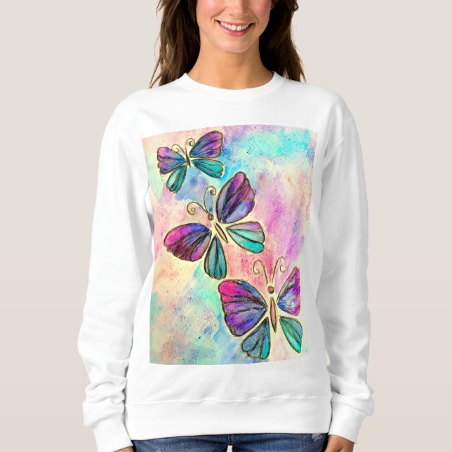 Niedliche Schmetterlinge - Aquarellmalerei Sweatshirt (Vorderseite)