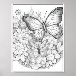 Niedliche Schmetterlinge/Blume Färben Poster