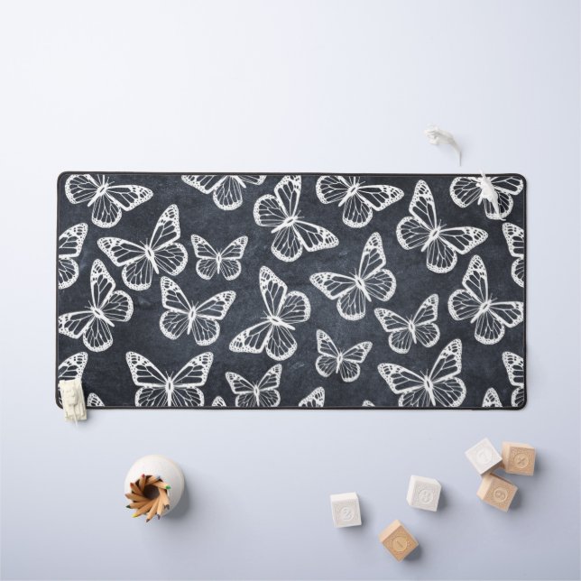 Niedliche Schmetterlinge Elegantes Chic Muster Gra Schreibtischunterlage (Kindertisch)