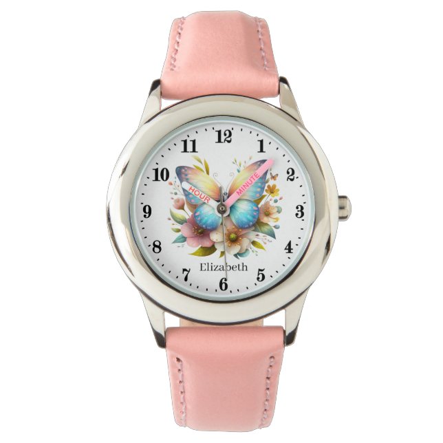 Niedliche Schmetterlinge geben Namen Armbanduhr (Vorderseite)