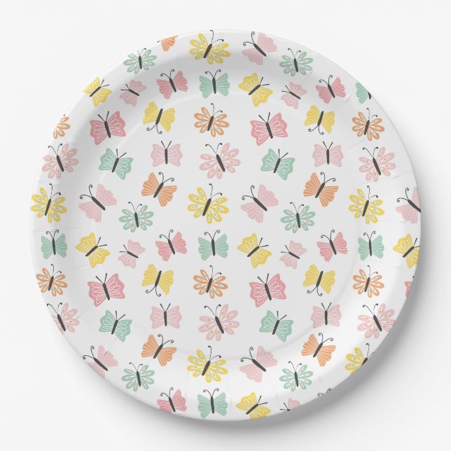 Niedliche Schmetterlinge in Pastellfarben Pappteller (Vorderseite)